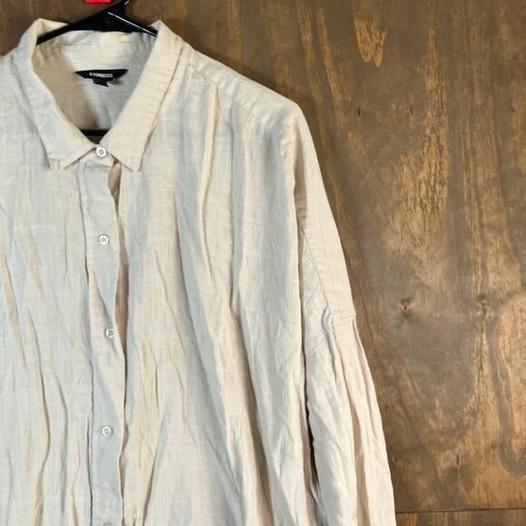 Express Womens Shirt Tan Collared Button Down Long Sleeve Loose Fit XL - Picture 5 of 12